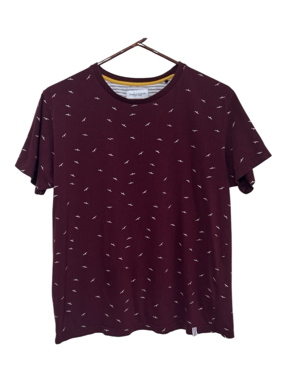 Denim & Flower Ricky Singh Burgundy Bird Print Crewneck T-Shirt Size M